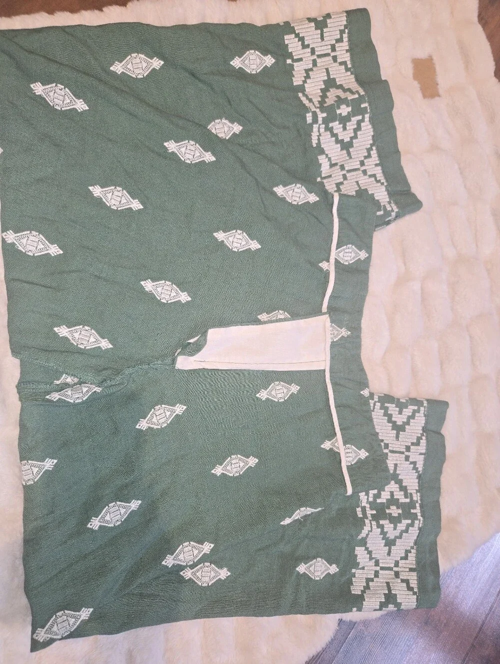 Zara Linen Green Embroidered Wide-Leg Resort [Medium] Pants Beach Tropical